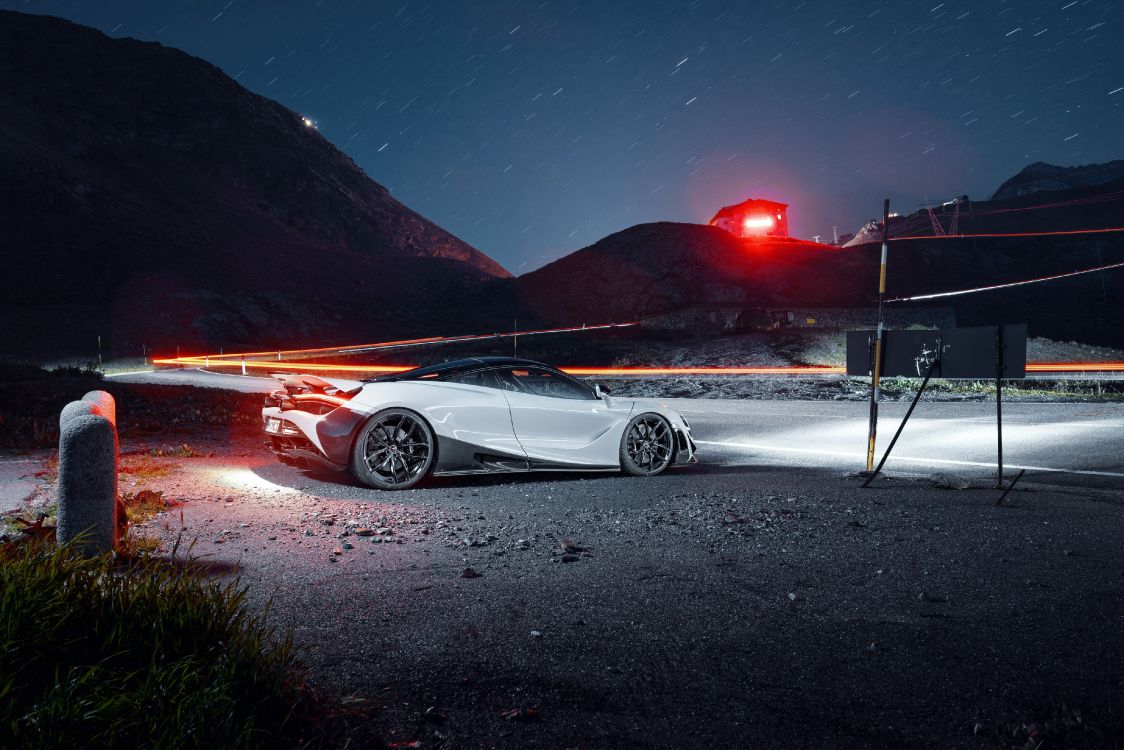 White Coupe on Road During Night Time. Wallpaper in 4096x2732 Resolution