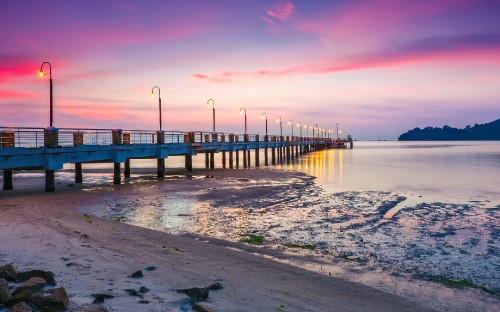 Image brown wooden dock on sea during daytime