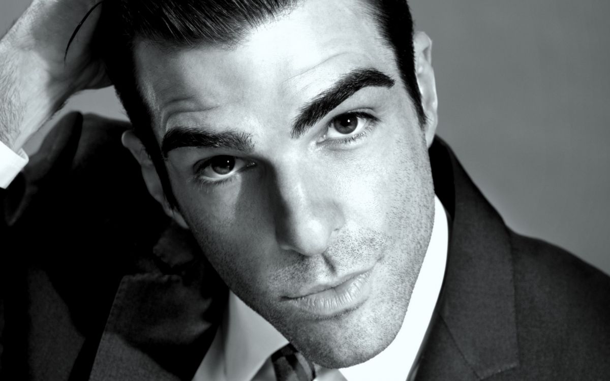 zachary quinto, forehead, chin, portrait, black and white