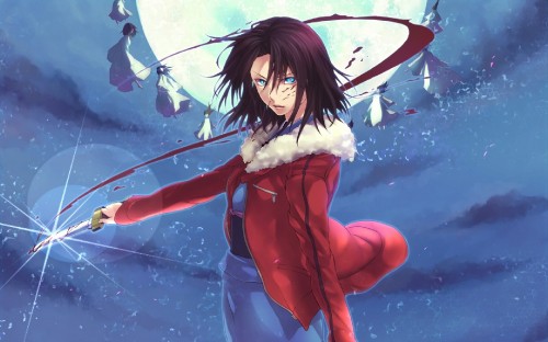 Image woman in red long sleeve shirt and blue denim jeans anime character