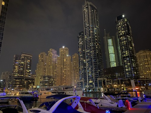 Image dubai, skyscraper, tower block, night, metropolis