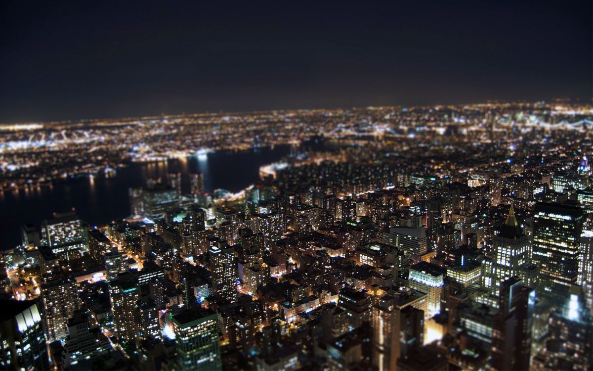 aerial view of city buildings during night time