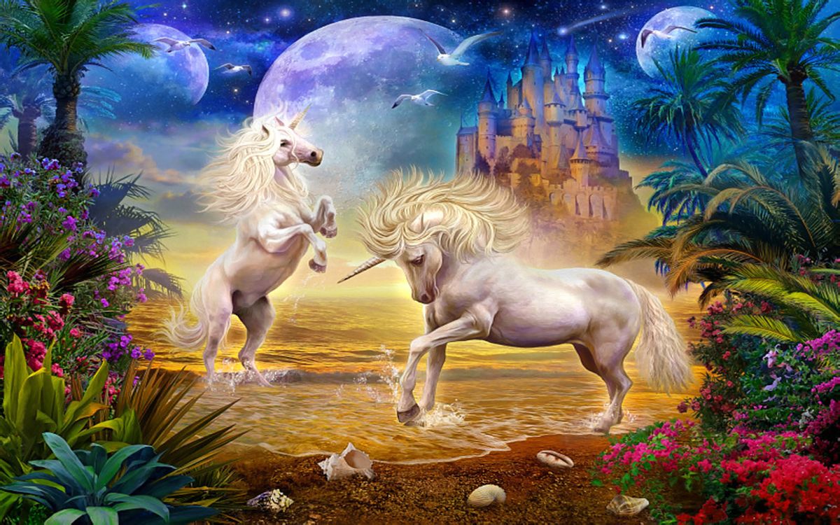 独角兽 神秘的生物 艺术 丙烯酸涂料 天空高清壁纸 幻想图片 桌面背景和图片