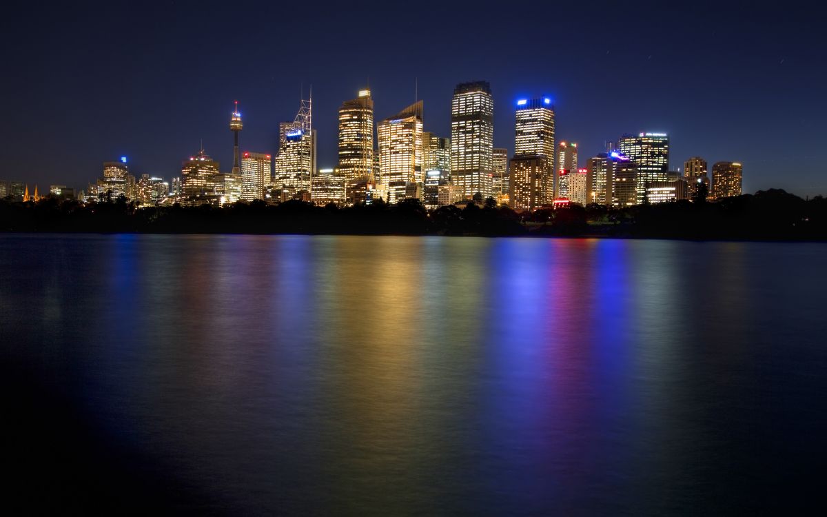 city skyline during night time