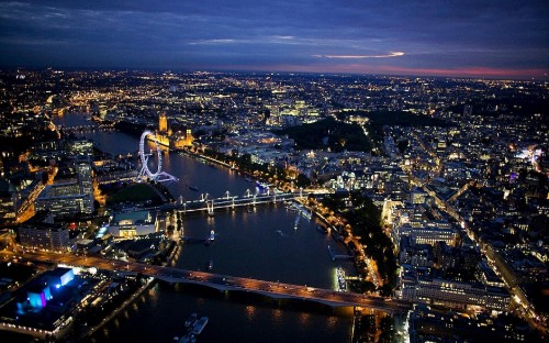 Image aerial view of city during night time