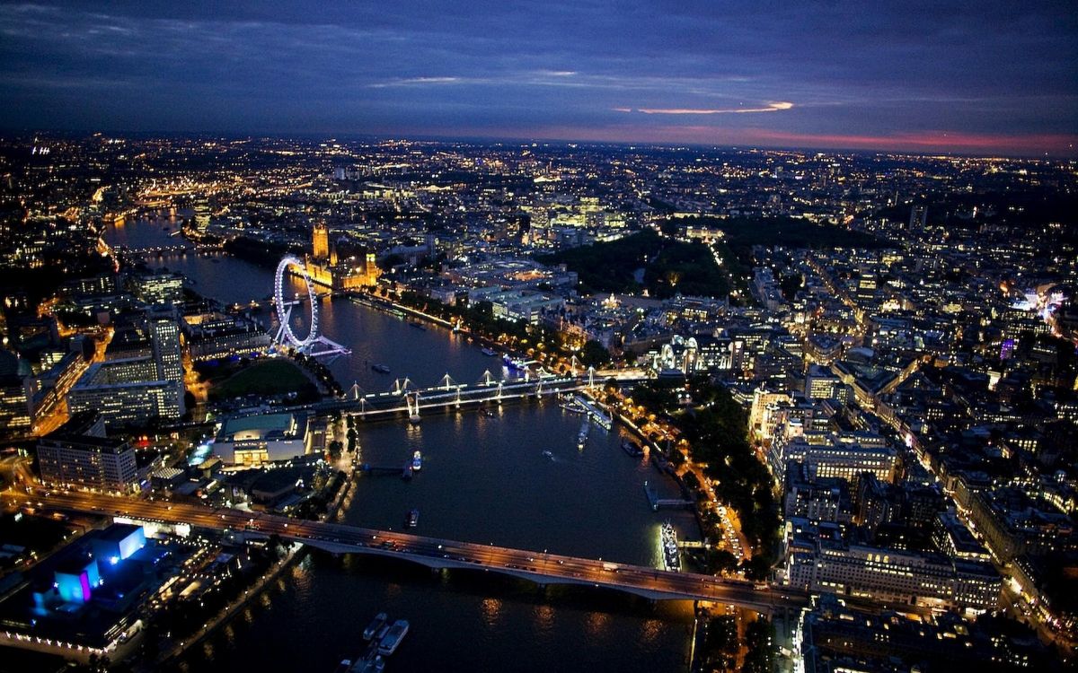 aerial view of city during night time