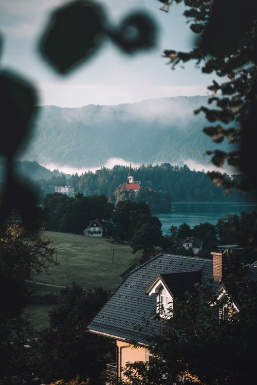 Image Lake Bled, lake, cloud, tree, atmosphere