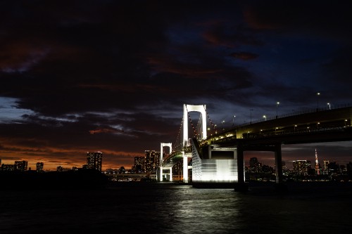 Image bridge over water during night time