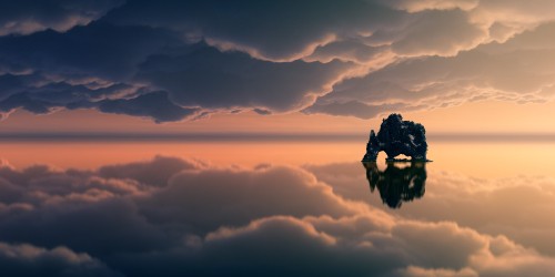 Image silhouette of man and woman standing on top of mountain during sunset