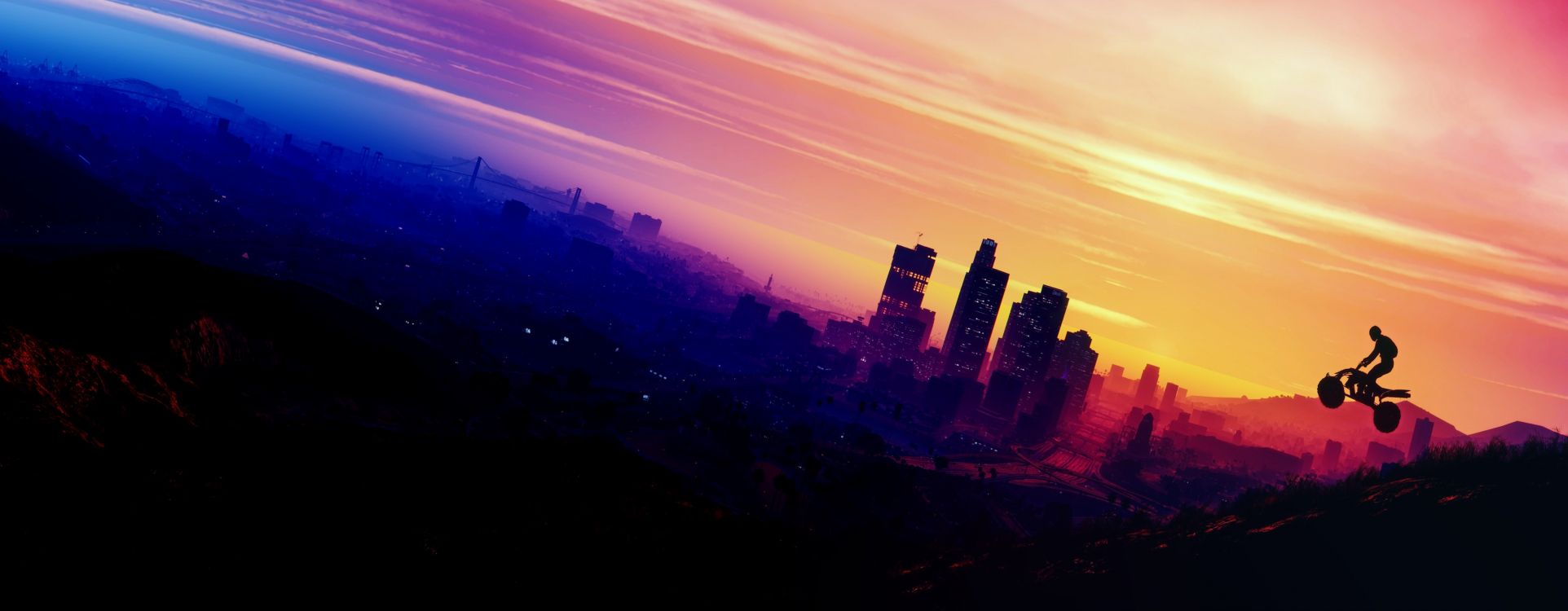 Grand Theft Auto v, Grand Theft Auto San Andreas, Horizont, Afterglow, Sonnenuntergang. Wallpaper in 4935x1923 Resolution