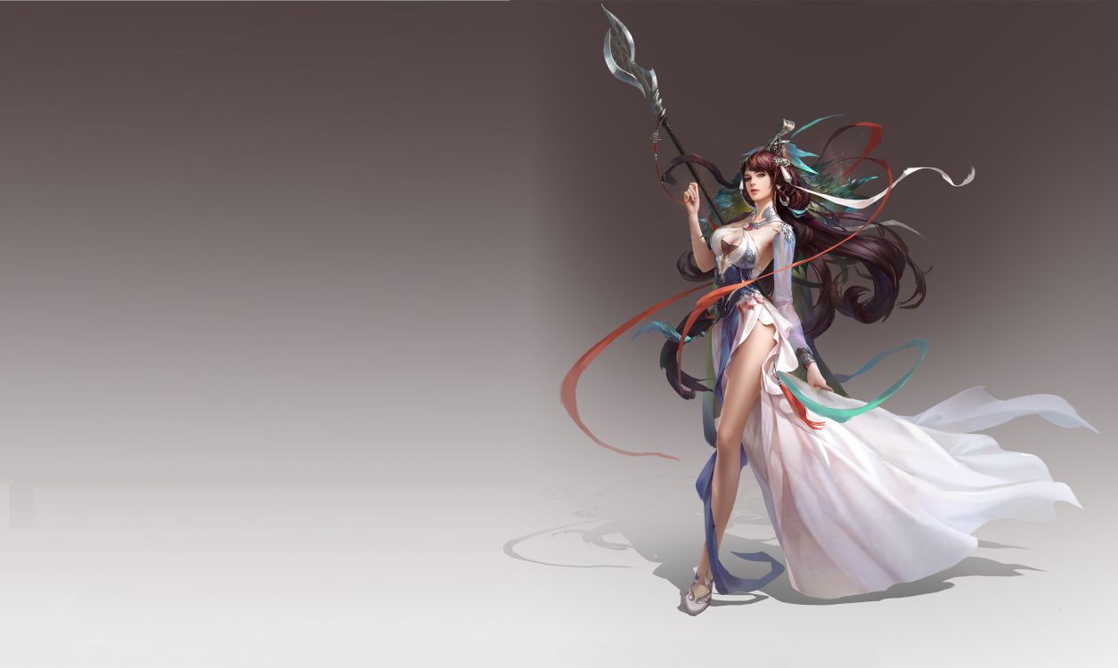 Frau im Weißen Kleid Mit Grünem Und Schwarzem Seil. Wallpaper in 3676x2196 Resolution