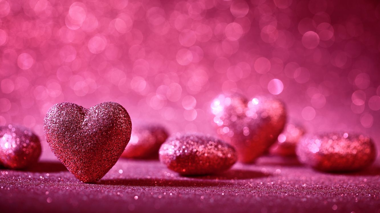 Premium Photo  Cute couple heart shape on pink glitter with bokeh lights  romantic symbols of valentine day concept