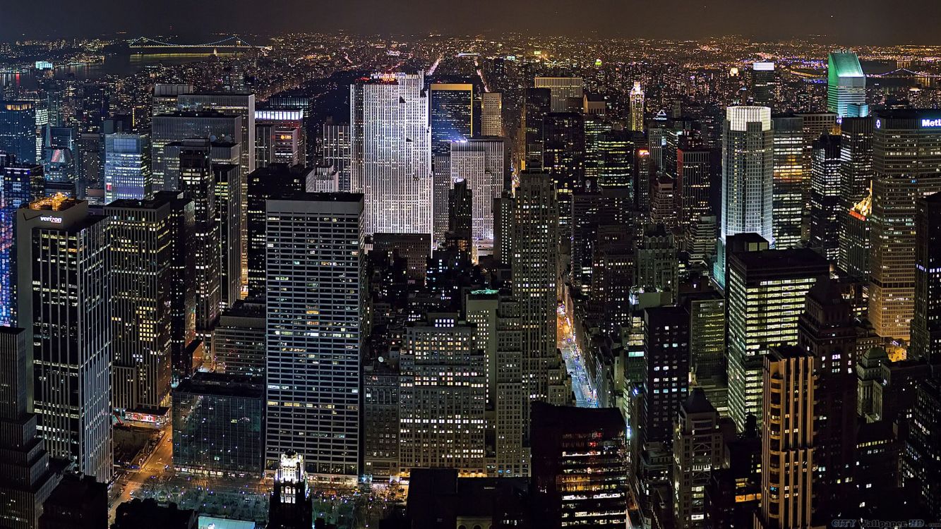 aerial view of city buildings during night time