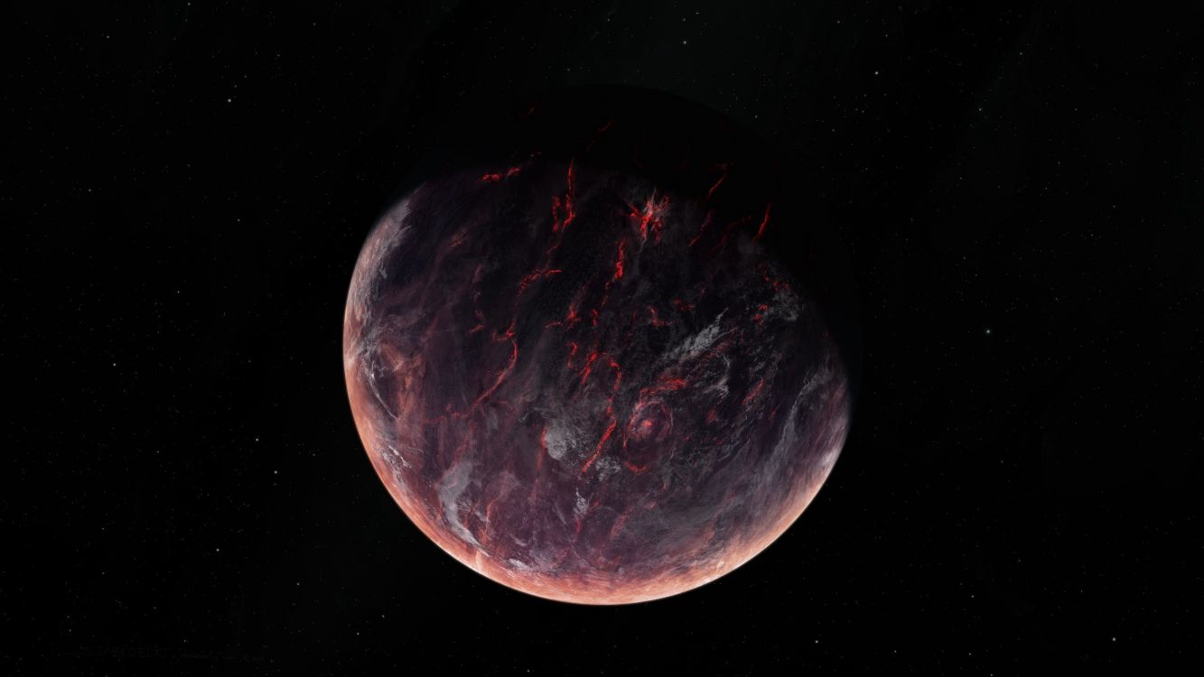 red and black planet on black background