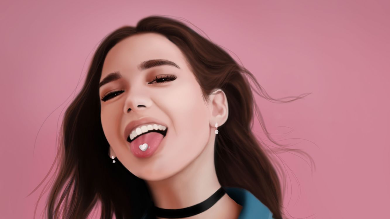 Dua Lipa, Dibujo, Cabello, la Expresión Facial, la Lengua. Wallpaper in 7289x4100 Resolution