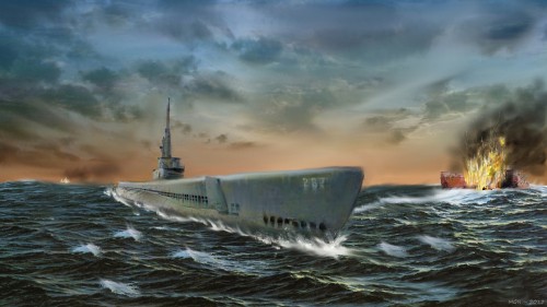 Image submarine, warship, watercraft, ship, wave