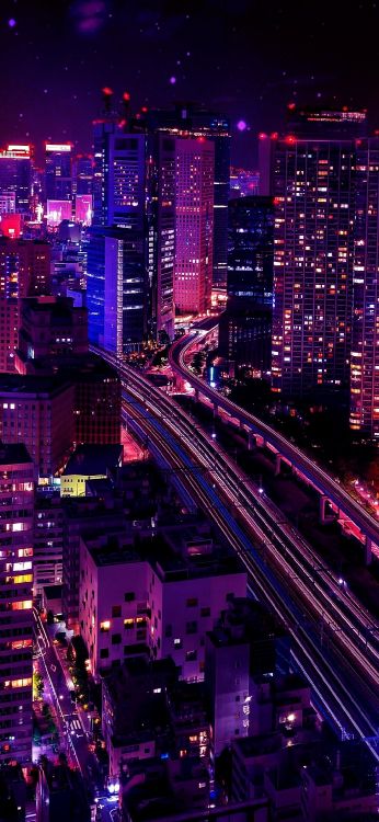 Japan City Lights, Tokyo, Night, City Pop, Building. Wallpaper in 1080x2340 Resolution