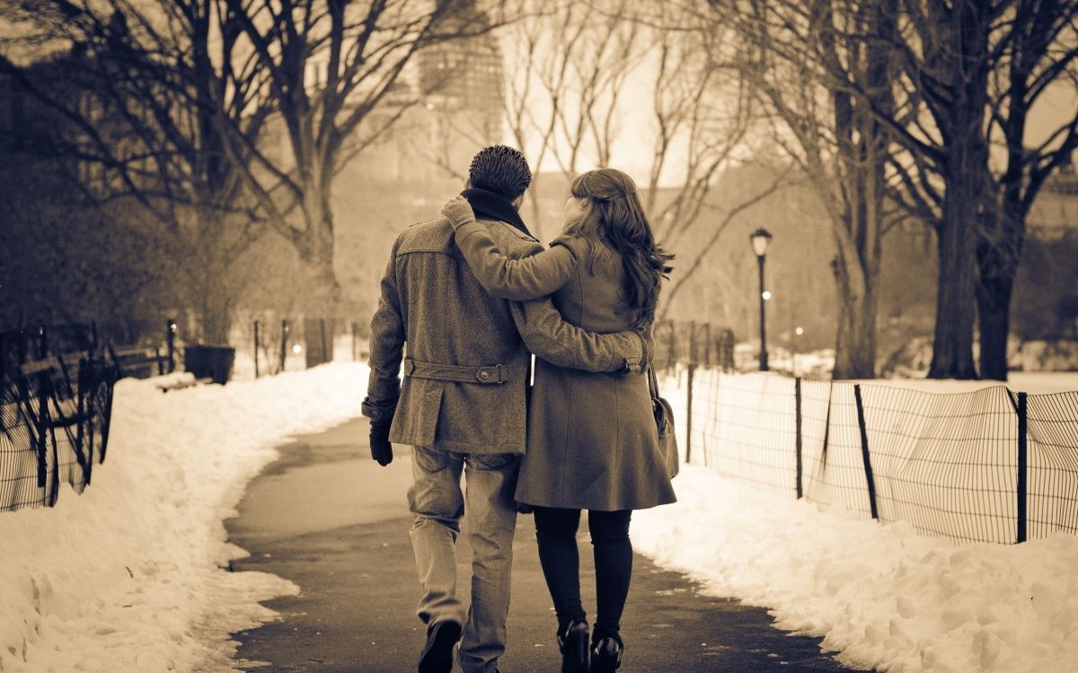 freezing, snow, tree, girl, couple