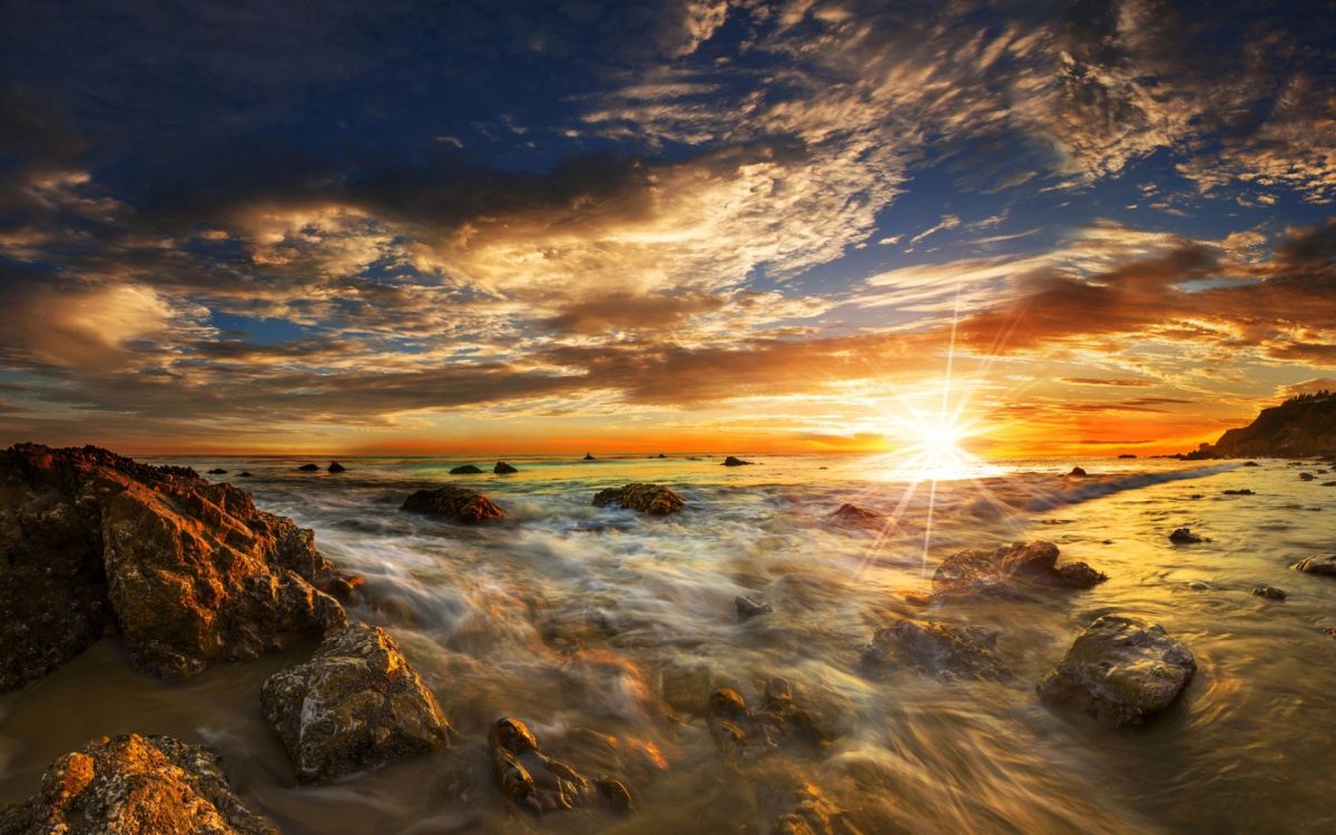 malibu beach, sunset, sunrise, amber, horizon