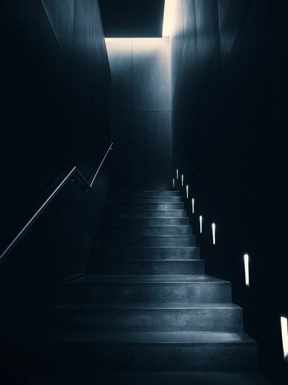 Gray Concrete Staircase With Black Metal Railings. Wallpaper in 5343x7124 Resolution