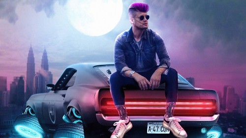 Image music artist, cars, moon, purple, blue