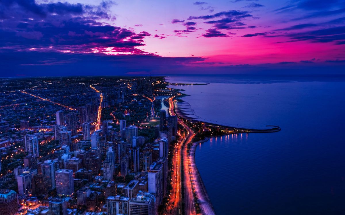 city skyline during night time