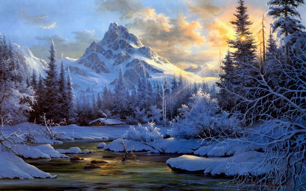 风景画, 艺术, 性质, 冬天, 荒野 壁纸 2880x1800 允许