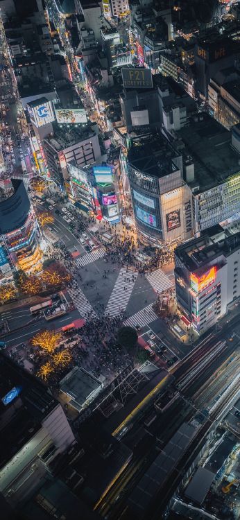 Shibuya Arial View, Shibuya, Shibuya Crossing, Tokyo Tower, Building. Wallpaper in 1080x2340 Resolution