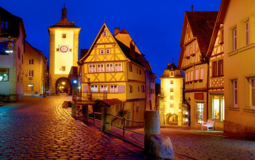 Image Rothenburg ob der Tauber, town, night, landmark, evening