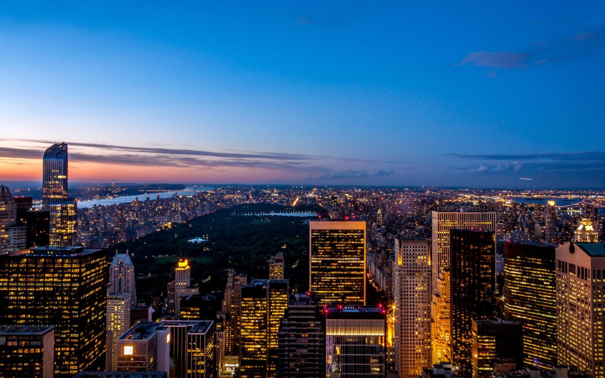 aerial view of city buildings during night time