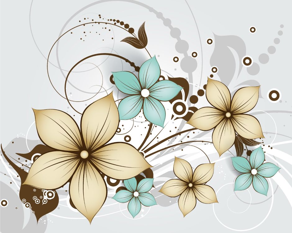 Weiße Und Blaue Blumenillustration. Wallpaper in 5202x4147 Resolution