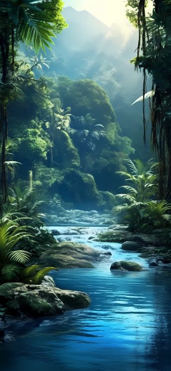 Natur, Wasser, Vegetation, Wasserfall, Regenwald. Wallpaper in 1290x2796 Resolution