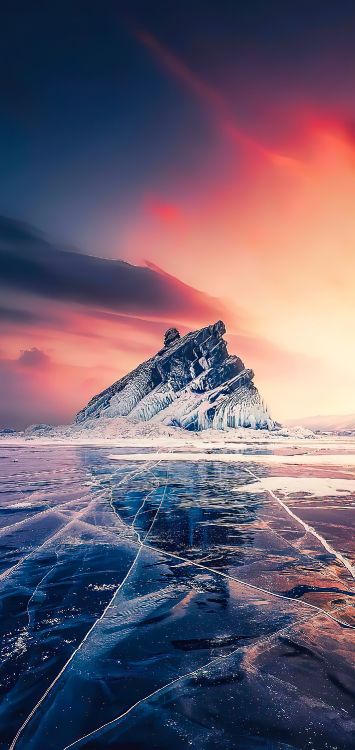 Baikalsee, Malerei, Landschaftsmalerei, Cloud, Atmosphäre. Wallpaper in 1422x3000 Resolution