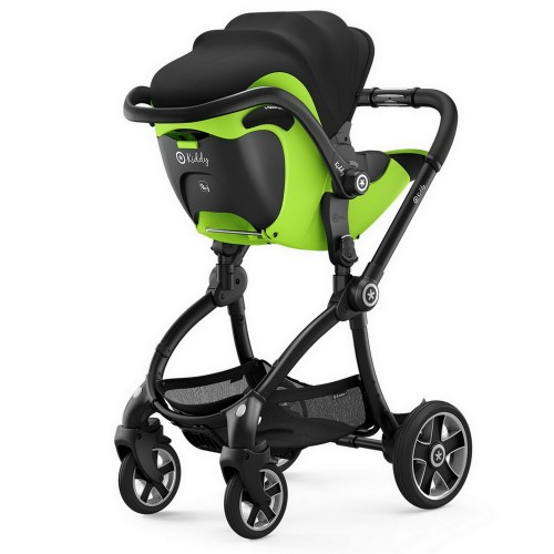 Image black and green stroller with white background