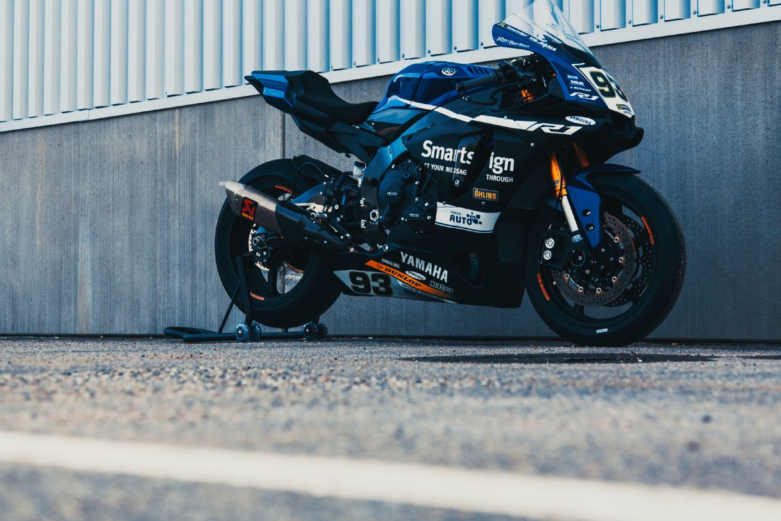 black and blue sports bike