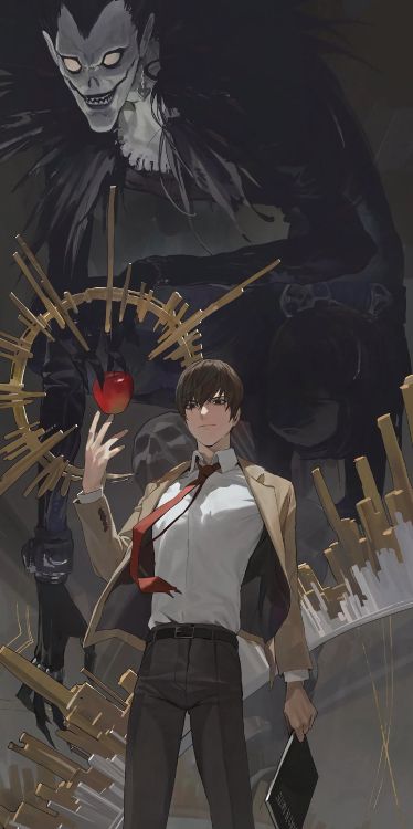 Arte, Light Yagami, la Nota de la Muerte, Anime, Caricatura. Wallpaper in 2600x5200 Resolution