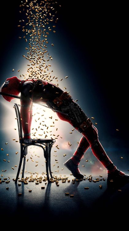 deadpool 2 phone, wires, poster, superhero, water