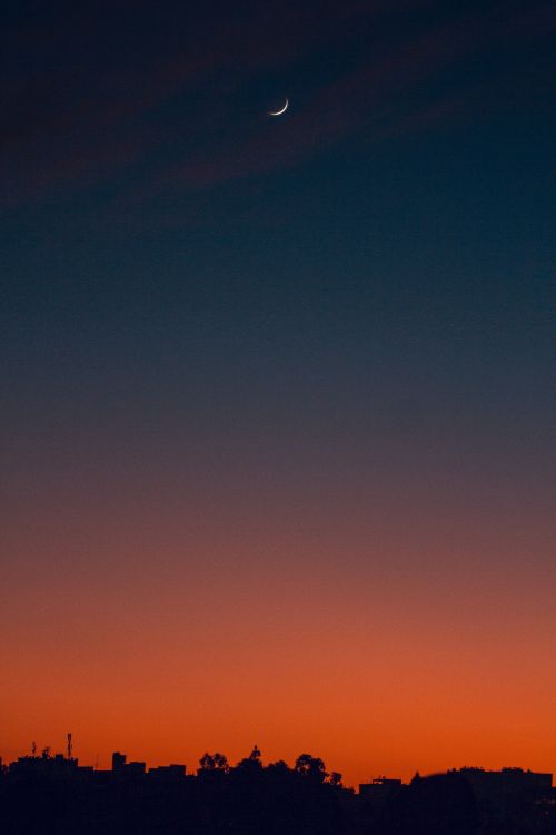 evening, atmosphere, moon, light, crescent