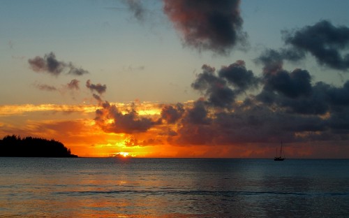 Image body of water under cloudy sky during sunset