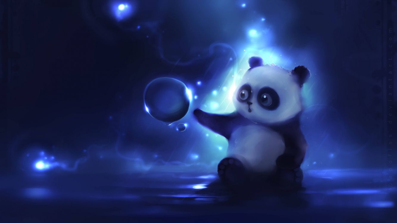 Ours Panda Blanc Avec Des Lumières Bleues et Violettes. Wallpaper in 3840x2160 Resolution