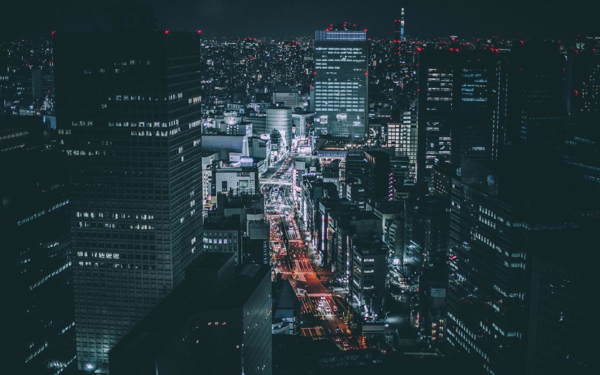 city with high rise buildings during night time