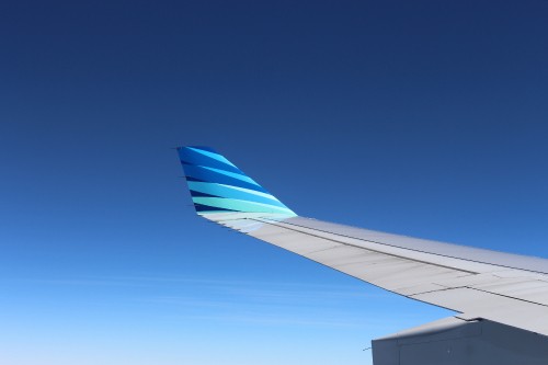 Image white and blue airplane wing during daytime