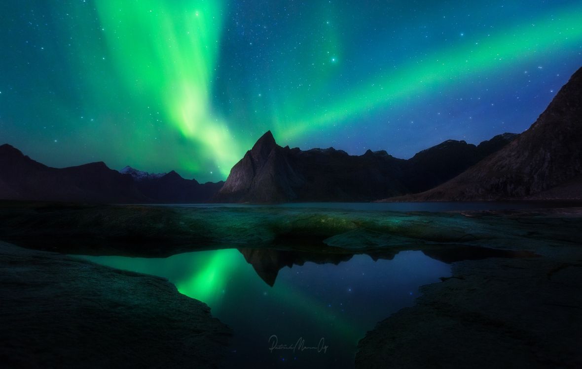 fjord, aurora, night, nature, natural landscape