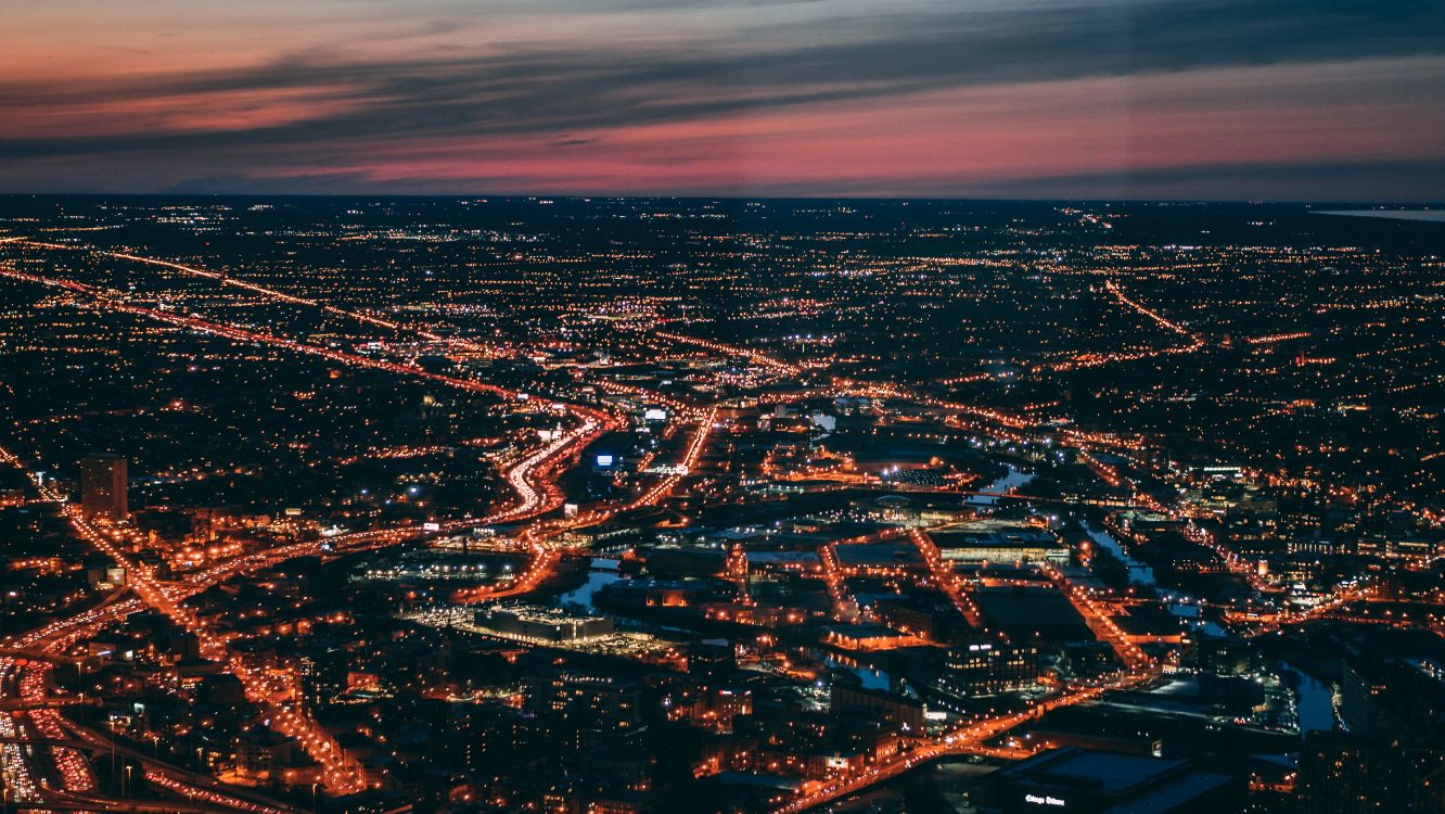 Luftaufnahme Der Stadt Bei Nacht Night. Wallpaper in 6000x3376 Resolution