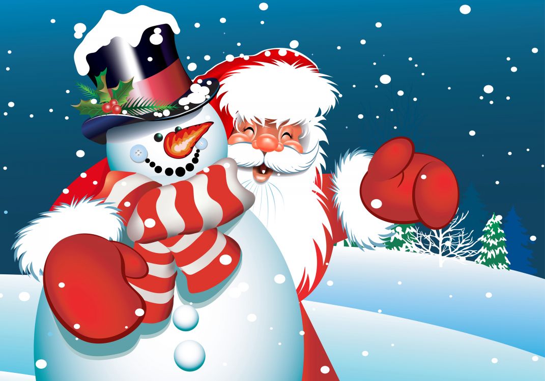 Weihnachtsmann, Weihnachten, Schneemann, Cartoon, Illustration. Wallpaper in 2856x2000 Resolution