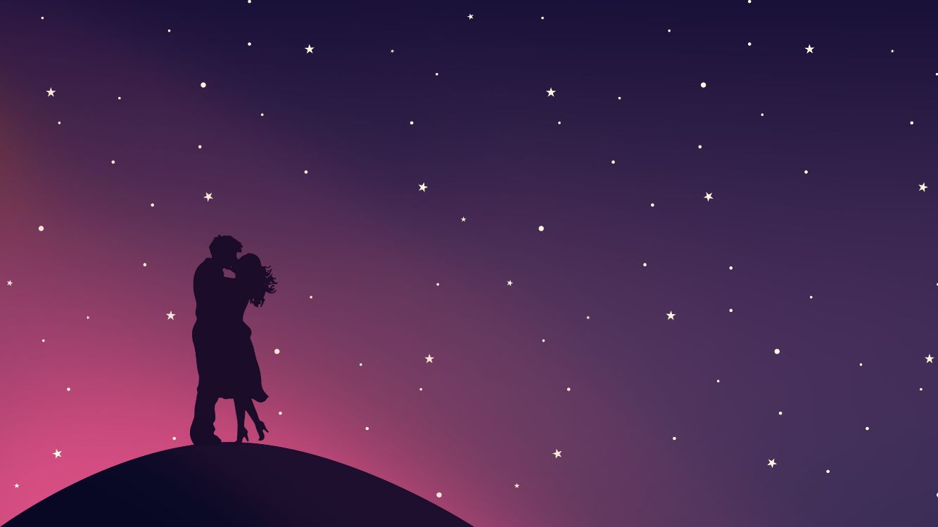 Kiss, Hug, Star, Purple, Night. Wallpaper in 5334x3000 Resolution