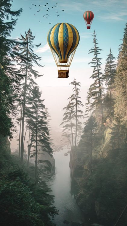 性质, 森林, 云杉, 热气球, 光 壁纸 1440x2560 允许