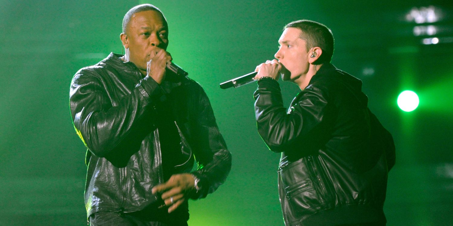 Eminem y dr Dre, Eminem, Rapero, Rendimiento, Cantante. Wallpaper in 2000x1000 Resolution