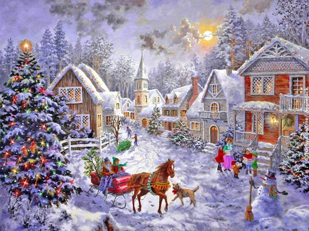 Le Jour De Noël, Peinture Par Numéro, Art, Santa Claus, Hiver. Wallpaper in 2048x1536 Resolution