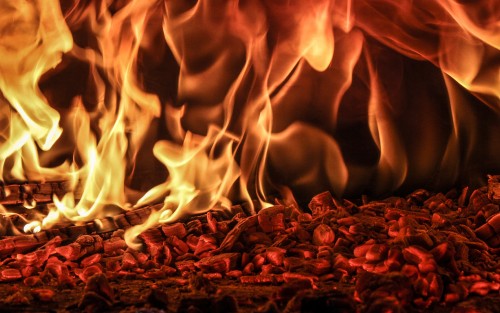 Image burning firewood on brown soil